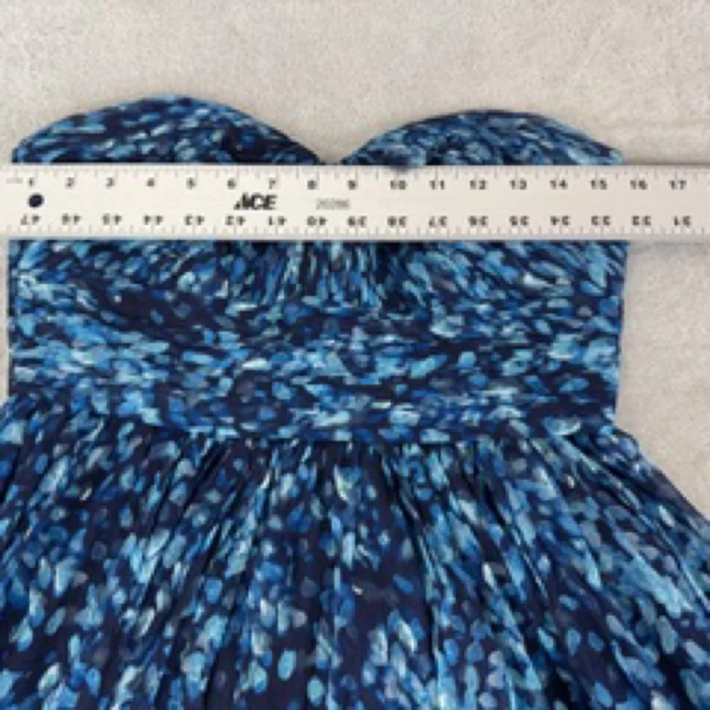 J Crew Marbella Watercolor Silk Chiffon Strapless Dress Blue Size 6 Lined